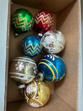 Vintage stenciled shiny brite glass Christmas ornament lot